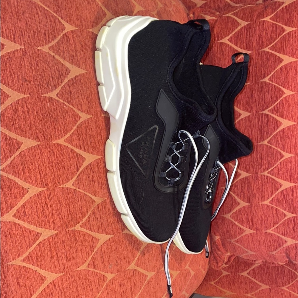 PRADA CALZATURE DONNA KNIT NERO+BLANCO sneakers